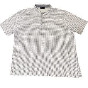 Bullock & Jones Men XL White Navy Pineapple Print Cotton Short Sleeve Polo Shirt